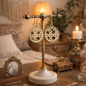 Silver Filigree GEOMETRIC PATTERN Dangle Earrings - Pre-loved